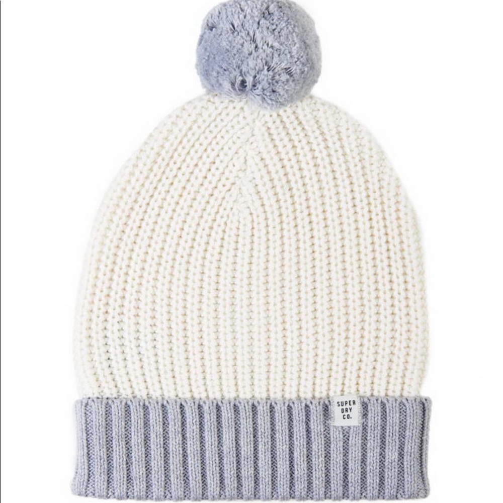 Superdry Beanie cream & grey NEW with pom pom